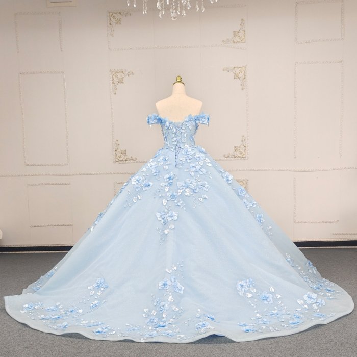 2025 Sky Blue Quinceanera Dress Sweet 15 Quinceañera Flowers Vestidos De 15 Años Sequined Beading Lace Evening Party Dress ANY07 - Image 2