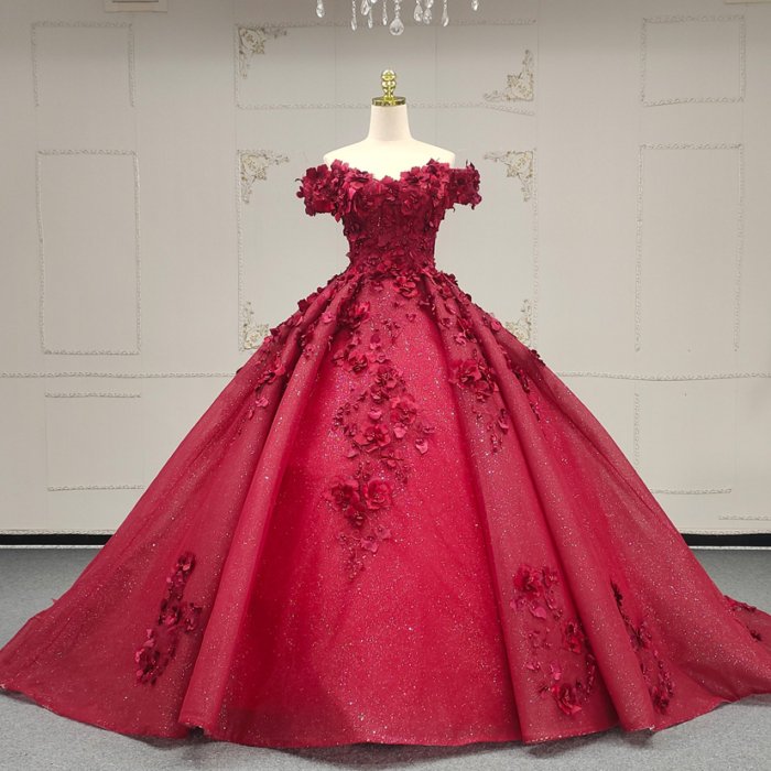 2025 Red Quinceanera Dress Sweet 15 Quinceañera Flowers Vestidos De 15 Años Sequined Beading Lace Evening Party Dress ANY08