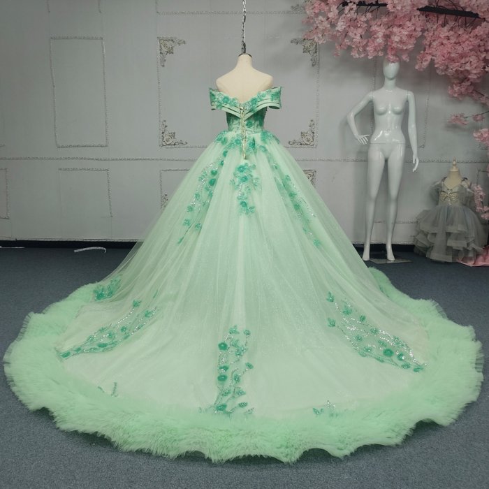 2025 Green Quinceanera Dress Sweet 15 Quinceañera Flowers Vestidos De 15 Años Sequined Beading Lace Evening Party Dress ANY16 - Image 2