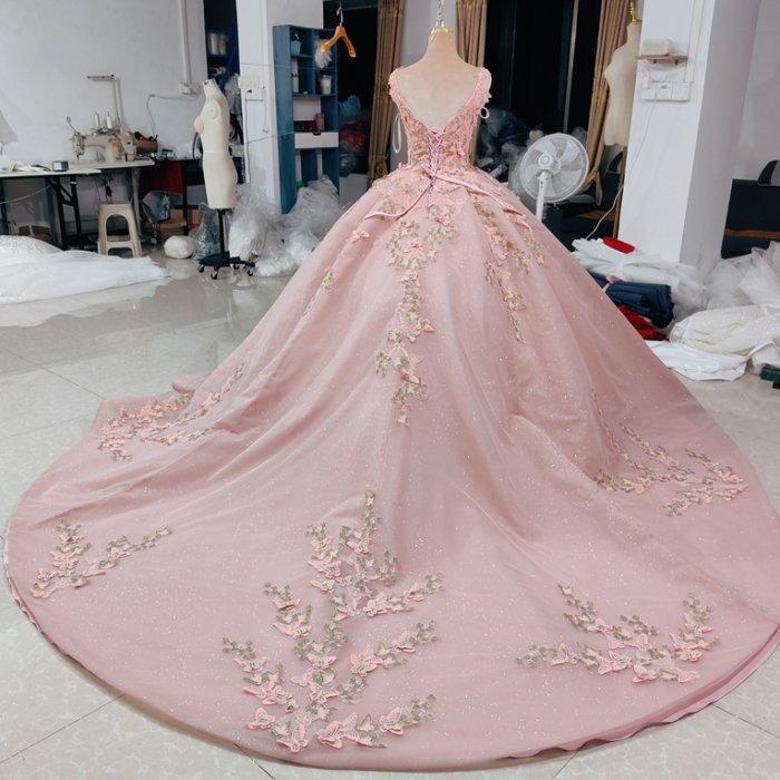 2025 Pink Quinceanera Dress Sweet 15 Quinceañera Flowers Vestidos De 15 Años Sequined Beading Lace Evening Party Dress ANY17 - Image 2