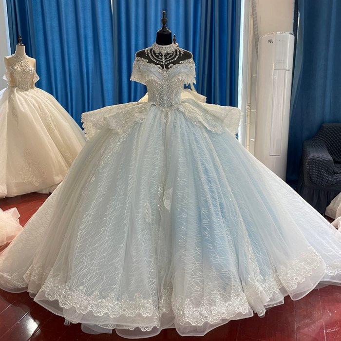 2025 Blue Quinceanera Dress Sweet 15 Wedding Dresses Flowers Vestidos De 15 Años Sequined Beading Lace Evening Party Dress 1835