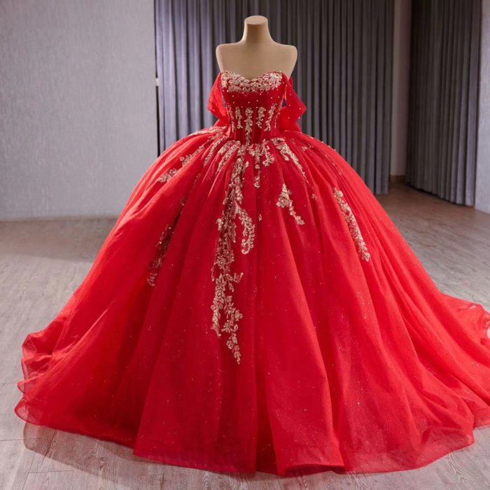 Red Shinny Bow 15 Dress Quinceanera 2025 Beaded Off The Shoulder Ball Gown Quince Dress Formal Occasion Gowns Customized 241162