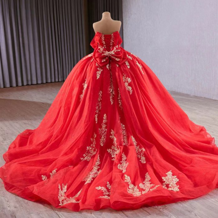 Red Shinny Bow 15 Dress Quinceanera 2025 Beaded Off The Shoulder Ball Gown Quince Dress Formal Occasion Gowns Customized 241162 - Image 2