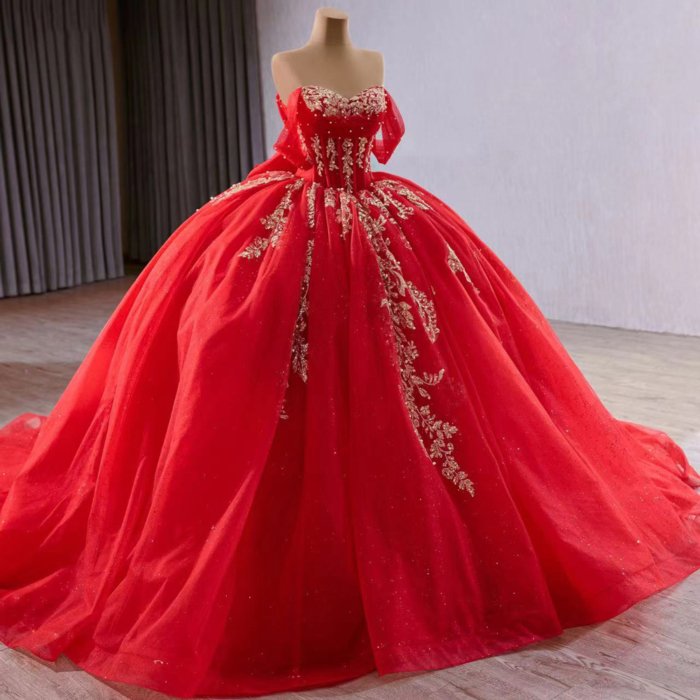 Red Shinny Bow 15 Dress Quinceanera 2025 Beaded Off The Shoulder Ball Gown Quince Dress Formal Occasion Gowns Customized 241162 - Image 5