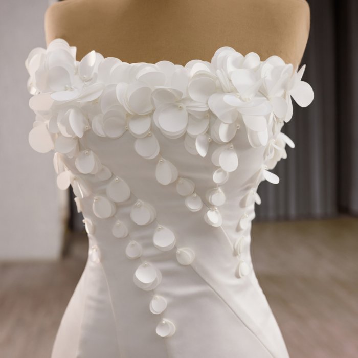 Customized Luxury Satin Ball Gown Wedding Dress Lace Pearls Beaded Detachable Sleeves White Bridal Gown Vestido De Novia 241150 - Image 5