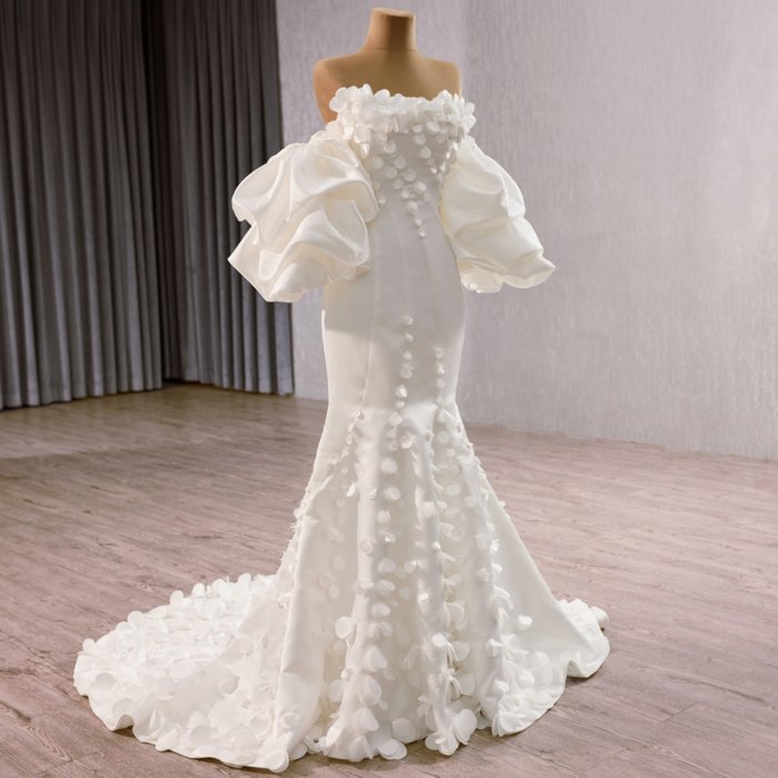 Customized Luxury Satin Ball Gown Wedding Dress Lace Pearls Beaded Detachable Sleeves White Bridal Gown Vestido De Novia 241150 - Image 6