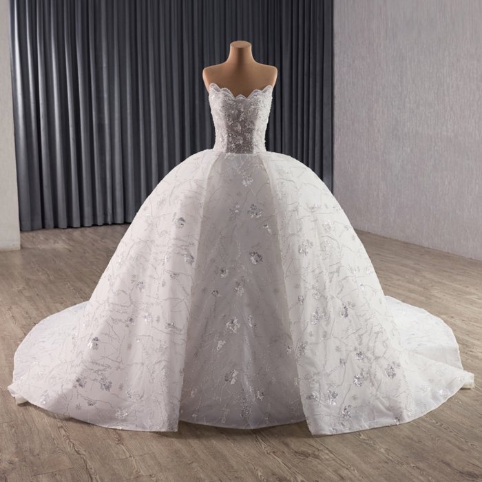 2025 Wedding Dress Ball Gown Princess Bridal Dresses Strapless Sleeveless платье свадебное Lace Beaded Shiny Bride Dress 251047