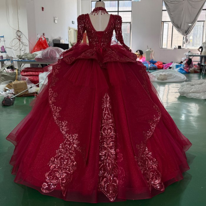 Ball Gown Red Wedding Dress Superfine Long Sleeves Court Train Women Bridal Dresses Square Collar Vestido de novia XS156 - Image 2