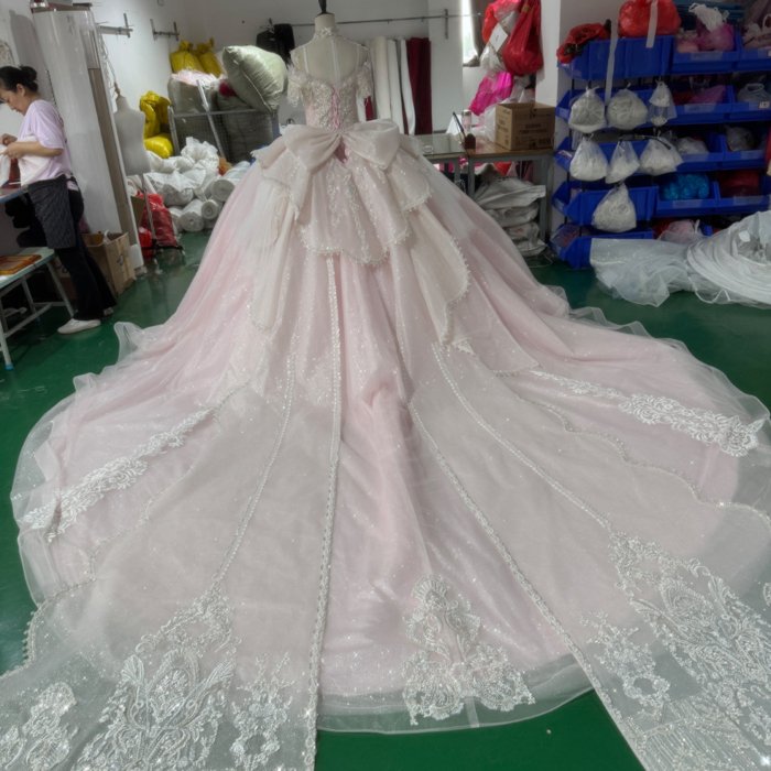 Pink Quinceanera Dresses Off Shoulder Luxury Evening Dresses Organza Glitter Tulle Bride Dress Women Vestidos De Quinceanera XS157 - Image 2