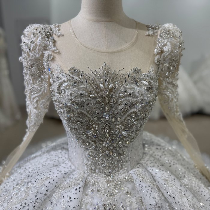 2025 Bridal Dresses O-Neck Long Sleeve Lace Up Back Shiny Beading Crystal Princess Ball Gown Wedding Dresses Pearls платье свадебное XS158 - Image 3
