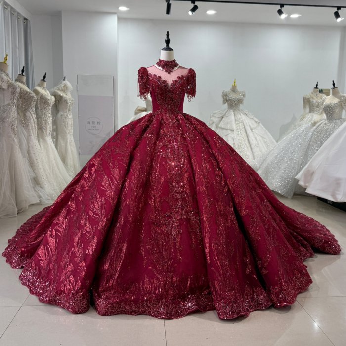 Elegant Wedding Dress Lace High Neck Ball Gown Bridal Dresses Short Sleeves Backless Bridal Gowns For Brides vestidos de novia boda XS159
