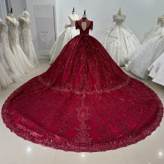 Elegant Wedding Dress Lace High Neck Ball Gown Bridal Dresses Short Sleeves Backless Bridal Gowns For Brides vestidos de novia boda XS159 - Image 2