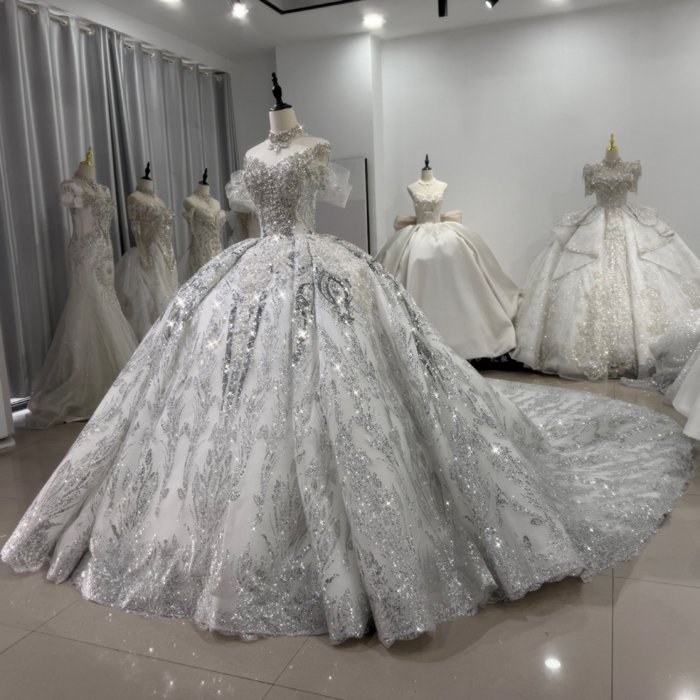 Elegant Wedding Dress Off Shoulder Luxurious Detachable Sleeves Pearl Bridal Gown Shiny Ball Gown Customized vestidos de novia boda XS160 - Image 5