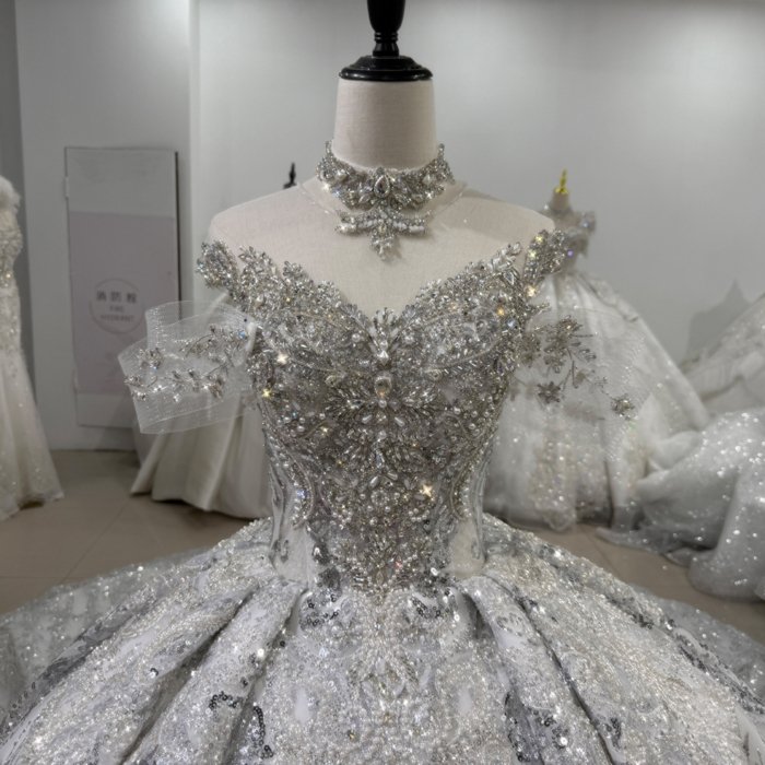 Elegant Wedding Dress Off Shoulder Luxurious Detachable Sleeves Pearl Bridal Gown Shiny Ball Gown Customized vestidos de novia boda XS160 - Image 3