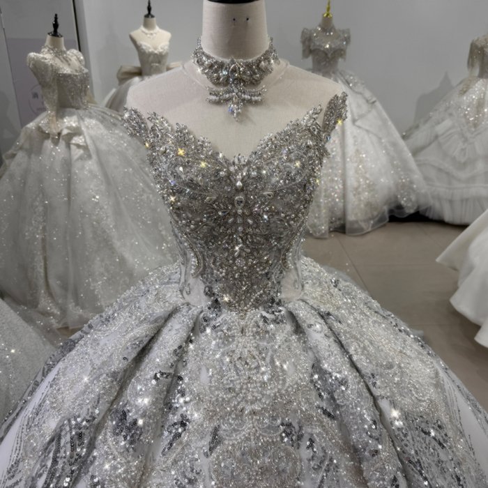 Elegant Wedding Dress Off Shoulder Luxurious Detachable Sleeves Pearl Bridal Gown Shiny Ball Gown Customized vestidos de novia boda XS160 - Image 4