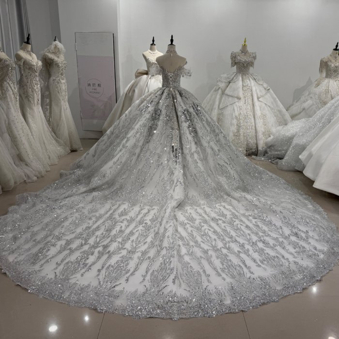 Elegant Wedding Dress Off Shoulder Luxurious Detachable Sleeves Pearl Bridal Gown Shiny Ball Gown Customized vestidos de novia boda XS160 - Image 2