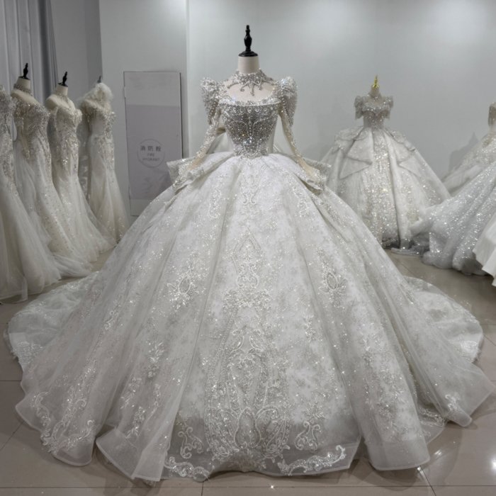 Wedding Dresses Exquisite Long Sleeves Backless Bridal Dress Shiny Sequins Beads Wedding Dress 2025 Ball Gown Robe Vestido De Novia XS161