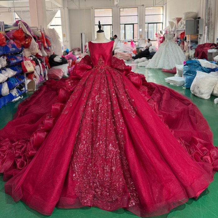 Sparkle Ball Gown Red Wedding Dress Beads Sequins Sleeveless Bride Dresses Bridal Gown vestidos de novia boda XS162