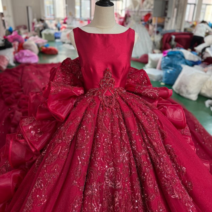 Sparkle Ball Gown Red Wedding Dress Beads Sequins Sleeveless Bride Dresses Bridal Gown vestidos de novia boda XS162 - Image 3