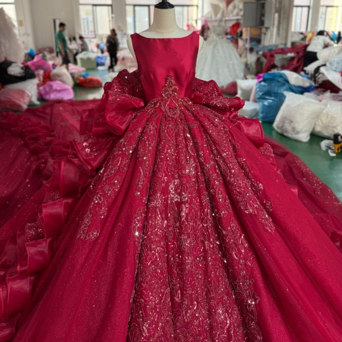 Sparkle Ball Gown Red Wedding Dress Beads Sequins Sleeveless Bride Dresses Bridal Gown vestidos de novia boda XS162 - Image 4
