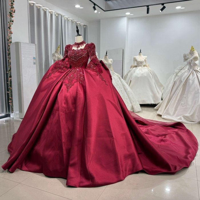 High Neck Wedding Dresses Vestido De Noiva Long Sleeve Ball Gown Stylish Wedding Dress Hand Made Flowers Sequined Beading XS163 - Image 5