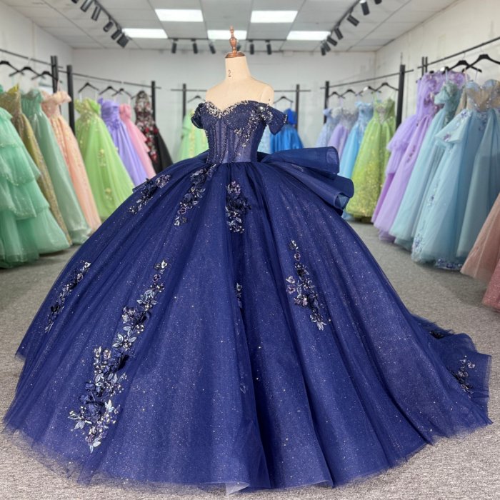 2025 Navy Blue Quinceanera Dress Sweet 15 Quinceañera Flowers Vestidos De 15 Años Sequined Beading Lace Evening Party Dress 1309 - Image 5