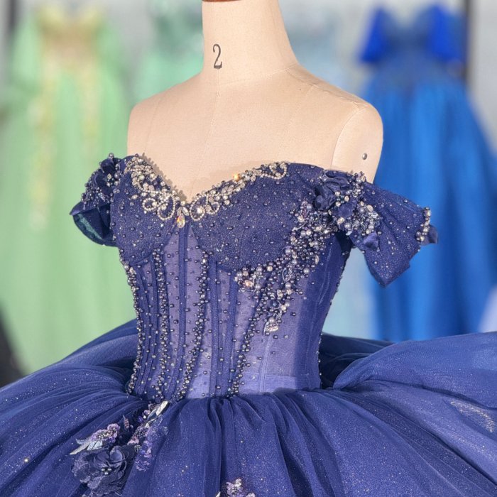 2025 Navy Blue Quinceanera Dress Sweet 15 Quinceañera Flowers Vestidos De 15 Años Sequined Beading Lace Evening Party Dress 1309 - Image 3