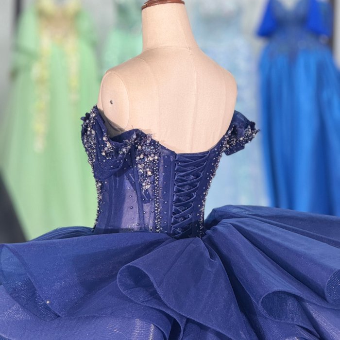 2025 Navy Blue Quinceanera Dress Sweet 15 Quinceañera Flowers Vestidos De 15 Años Sequined Beading Lace Evening Party Dress 1309 - Image 4