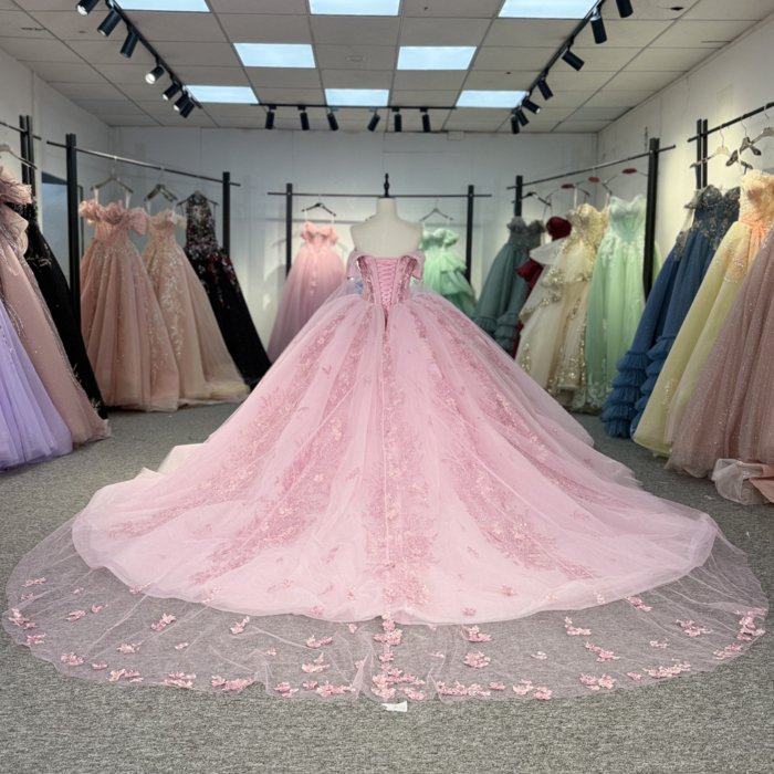2025 Pink Quinceanera Dress Sweet 15 Quinceañera Flowers Vestidos De 15 Años Sequined Beading Lace Evening Party Dress 1337 - Image 2
