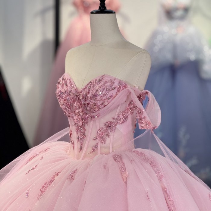 2025 Pink Quinceanera Dress Sweet 15 Quinceañera Flowers Vestidos De 15 Años Sequined Beading Lace Evening Party Dress 1337 - Image 3