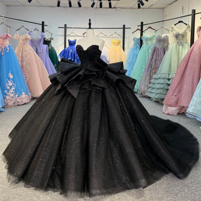2025 Black Quinceanera Dress Sweet 15 Quinceañera Flowers Vestidos De 15 Años Sequined Beading Lace Evening Party Dress 1349 - Image 5
