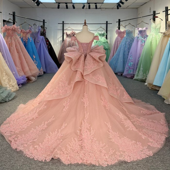 2025 Pink Quinceanera Dress Sweet 15 Quinceañera Flowers Vestidos De 15 Años Sequined Beading Lace Off Shoulder Party Dress 1364 - Image 2