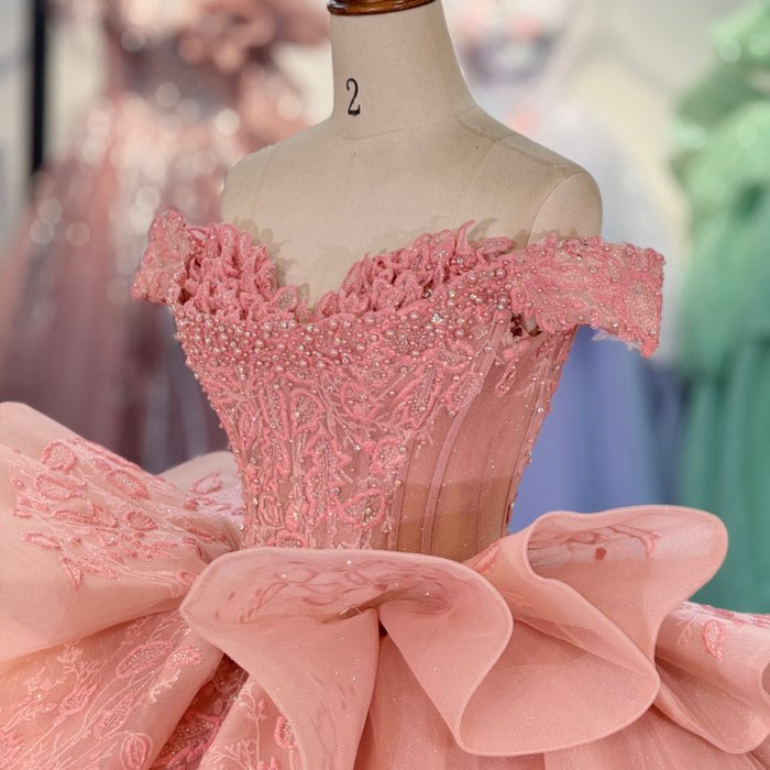 2025 Pink Quinceanera Dress Sweet 15 Quinceañera Flowers Vestidos De 15 Años Sequined Beading Lace Off Shoulder Party Dress 1364 - Image 3