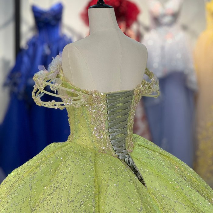 2025 Green Quinceanera Dress Sweet 15 Quinceañera Flowers Vestidos De 15 Años Sequined Beading Lace Evening Party Dress 1369 - Image 4