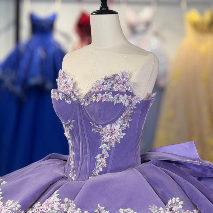 2025 Purple Quinceanera Dress Sweet 15 Quinceañera Flowers Vestidos De 15 Años Sequined Beading Lace Lilac Evening Party Dress 1390 - Image 3