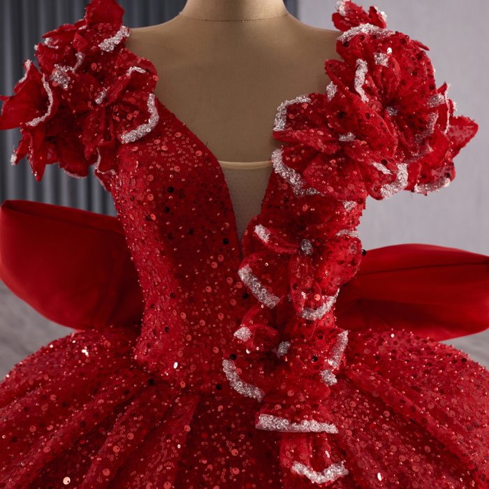 Shiny Red Quinceanera Dress Organza Ball Gown Sequins Lace Princess Applique Beaded vestidos de 15 quinceañera 251044 - Image 3