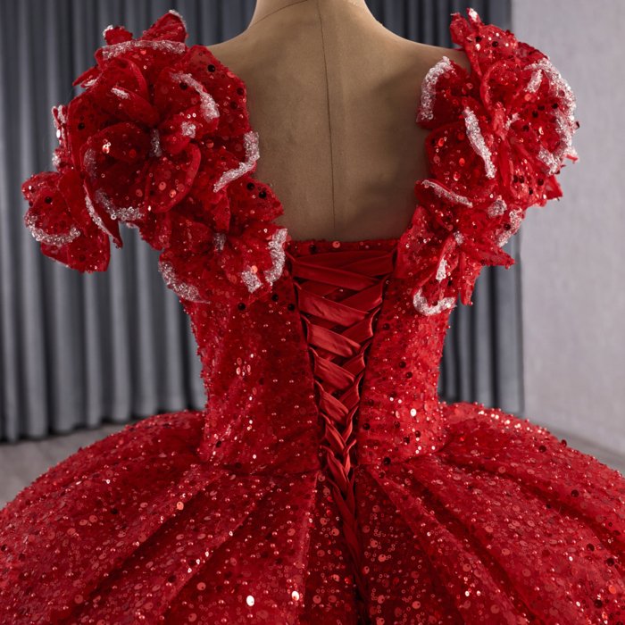 Shiny Red Quinceanera Dress Organza Ball Gown Sequins Lace Princess Applique Beaded vestidos de 15 quinceañera 251044 - Image 4