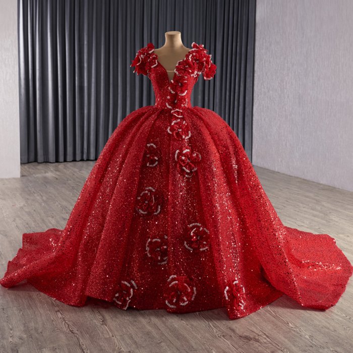 Shiny Red Quinceanera Dress Organza Ball Gown Sequins Lace Princess Applique Beaded vestidos de 15 quinceañera 251044 - Image 5