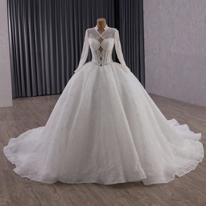 2025 Wedding Dress Long Sleeves Elegant Bridal Gown Flowers Vestidos De Novias Sequined Beading Lace Evening Party Dress 251069