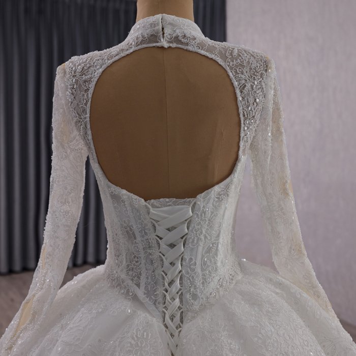 2025 Wedding Dress Long Sleeves Elegant Bridal Gown Flowers Vestidos De Novias Sequined Beading Lace Evening Party Dress 251069 - Image 4