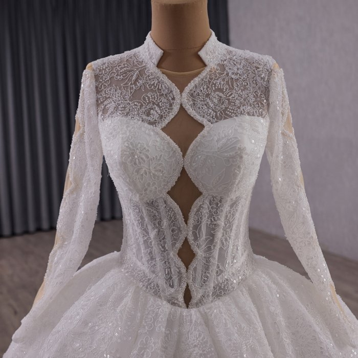 2025 Wedding Dress Long Sleeves Elegant Bridal Gown Flowers Vestidos De Novias Sequined Beading Lace Evening Party Dress 251069 - Image 3