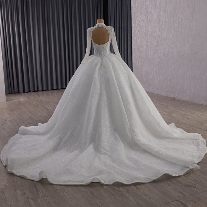 2025 Wedding Dress Long Sleeves Elegant Bridal Gown Flowers Vestidos De Novias Sequined Beading Lace Evening Party Dress 251069 - Image 2