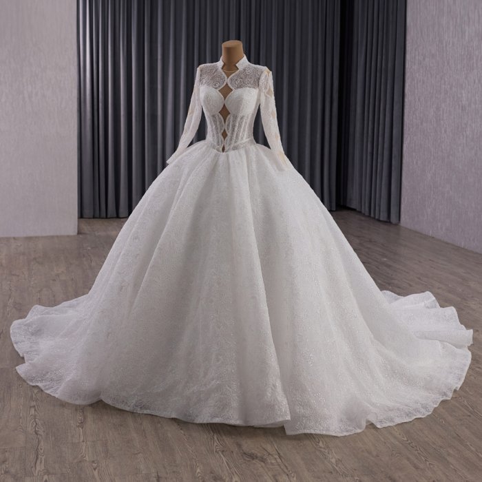 2025 Wedding Dress Long Sleeves Elegant Bridal Gown Flowers Vestidos De Novias Sequined Beading Lace Evening Party Dress 251069 - Image 5