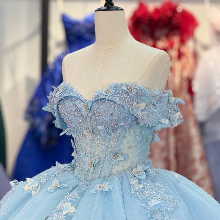 2025 Sky Blue Quinceanera Dress Sweet 15 Quinceañera Flowers Vestidos De 15 Años Sequined Beading Lace Evening Party Dress 6862 - Image 3