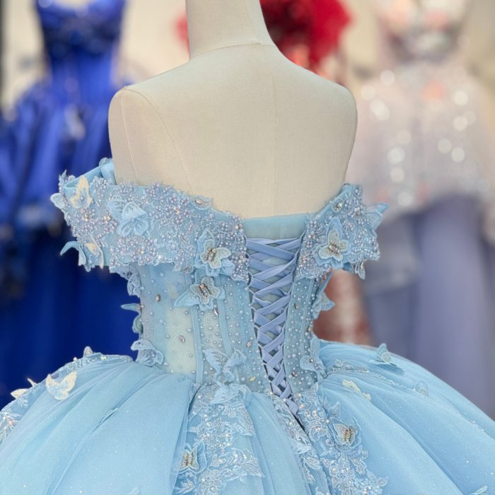 2025 Sky Blue Quinceanera Dress Sweet 15 Quinceañera Flowers Vestidos De 15 Años Sequined Beading Lace Evening Party Dress 6862 - Image 4