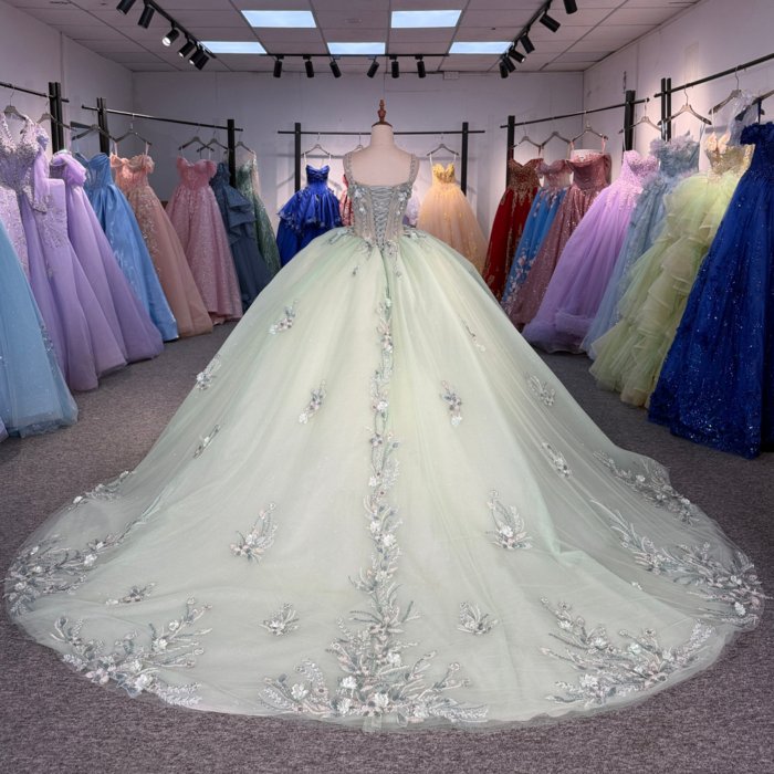 2025 Green Quinceanera Dress Sweet 15 Quinceañera Flowers Vestidos De 15 Años Sequined Beading Lace Evening Party Dress 6877 - Image 2