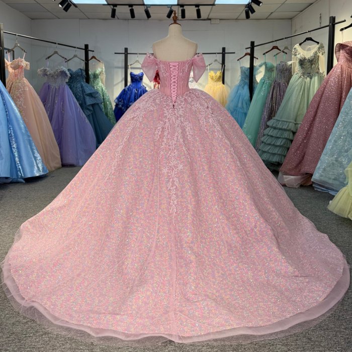 2025 Pink Quinceanera Dress Sweet 15 Quinceañera Flowers Vestidos De 15 Años Sequined Beading Lace Evening Party Dress Rosa vestidos de quinceañera 6882 - Image 2
