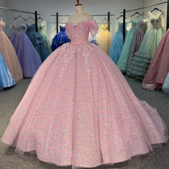2025 Pink Quinceanera Dress Sweet 15 Quinceañera Flowers Vestidos De 15 Años Sequined Beading Lace Evening Party Dress Rosa vestidos de quinceañera 6882 - Image 5