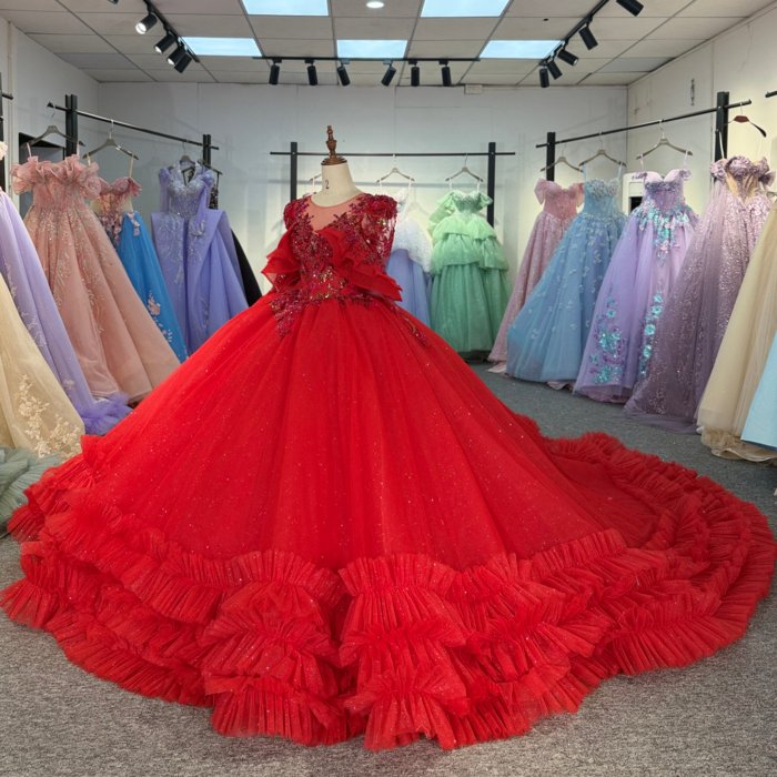 2025 Red Quinceanera Dress Sweet 15 Quinceañera Flowers Vestidos De 15 Años Sequined Beading Lace Evening Party Dress 6886 - Image 5