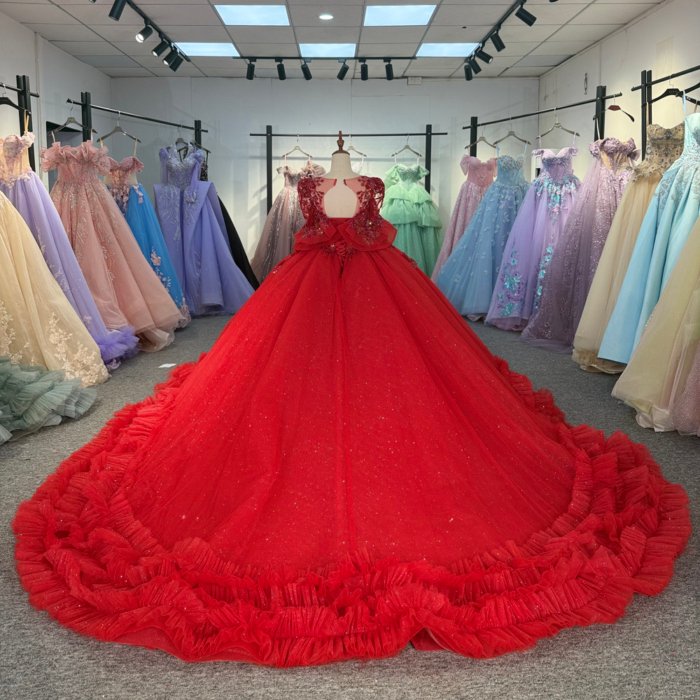 2025 Red Quinceanera Dress Sweet 15 Quinceañera Flowers Vestidos De 15 Años Sequined Beading Lace Evening Party Dress 6886 - Image 2